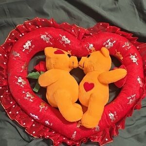Heart-Shaped Red and Orange Stuffed Animal Set